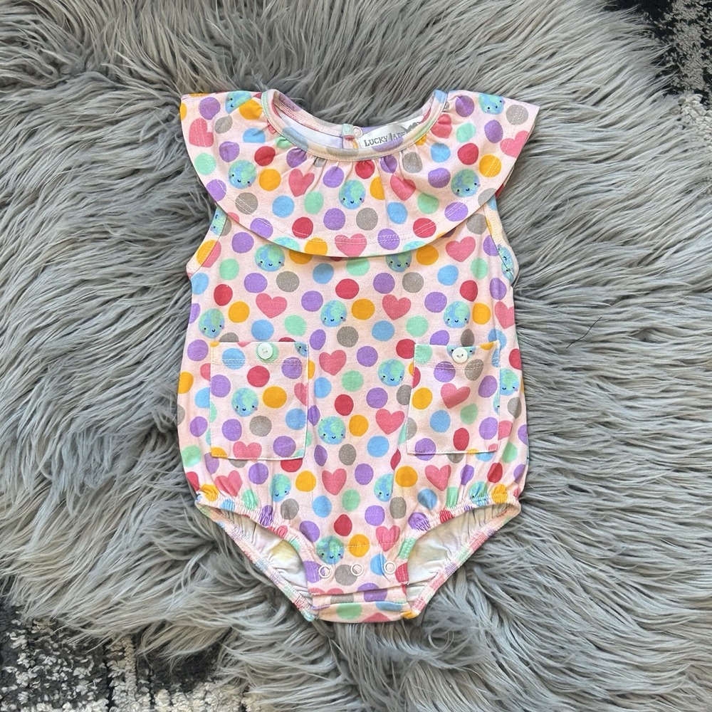 Lucky Jade Little Girls' Multicolor Earth Polka Dot Bubble Size 3/6 Month NEW